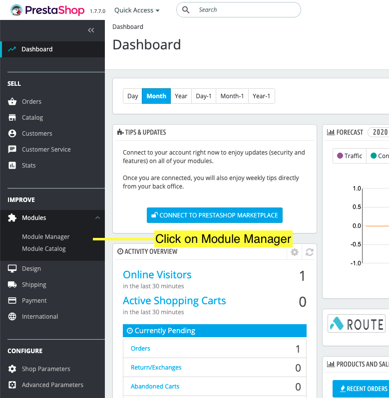 Module Manager PrestaShop Admin Dashboard
